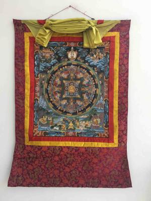 Vintage Buddha Mandala Thangka | Shakyamuni Buddha | Buddhist Art | Brocade Mounted Old Mandala Thanka